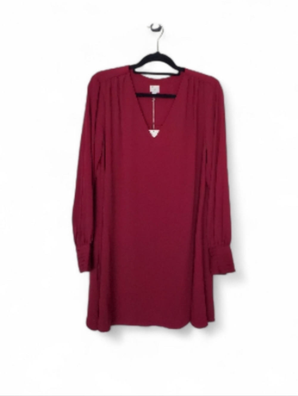 A New Day Long Sleeve V-Neck Shift Dress - Burgundy